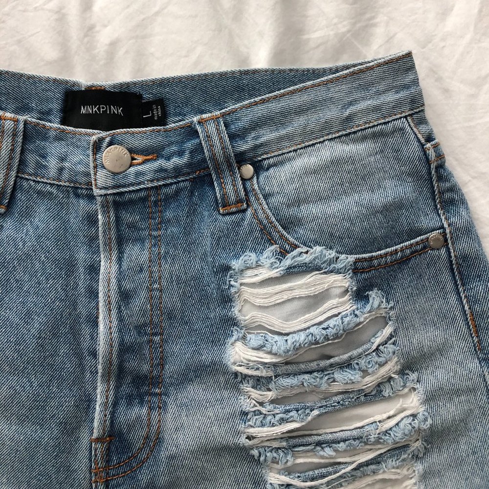 Distressed High Rise Denim Shorts
